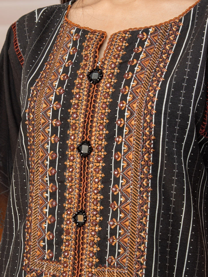 EWU22V12-25010 Unstitched Black Embroidered Khaddar 3 Piece