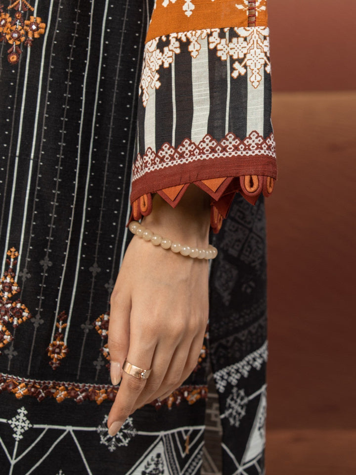 EWU22V12-25010 Unstitched Black Embroidered Khaddar 3 Piece