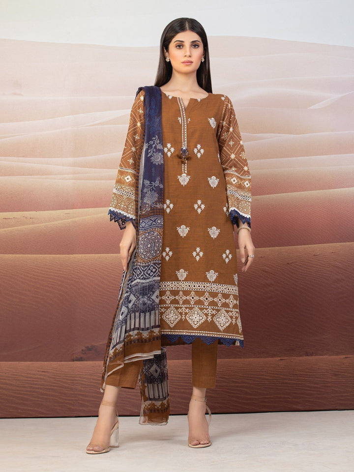 EWU22V12-25011 Unstitched Brown Embroidered Khaddar 3 Piece