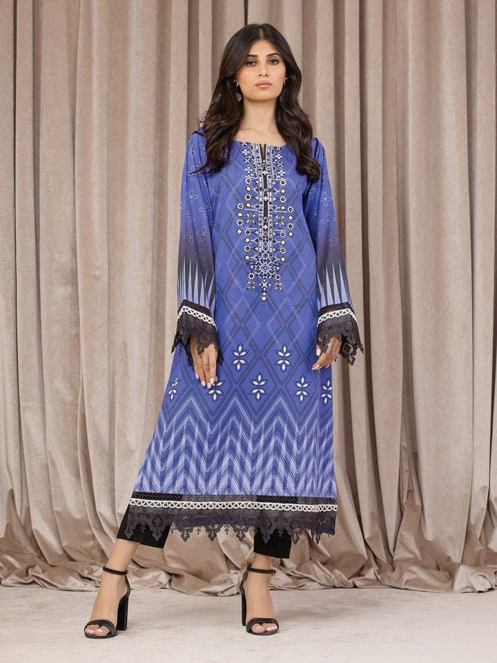 EWU22V9-25049 Unstitched Royal Blue Embroidered Cotton Satin 1 Piece