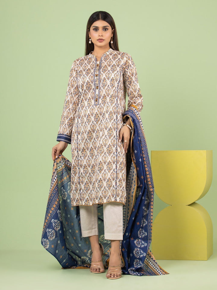 EWU23A1-26035 Unstitched Cream Printed Lawn 3 Piece
