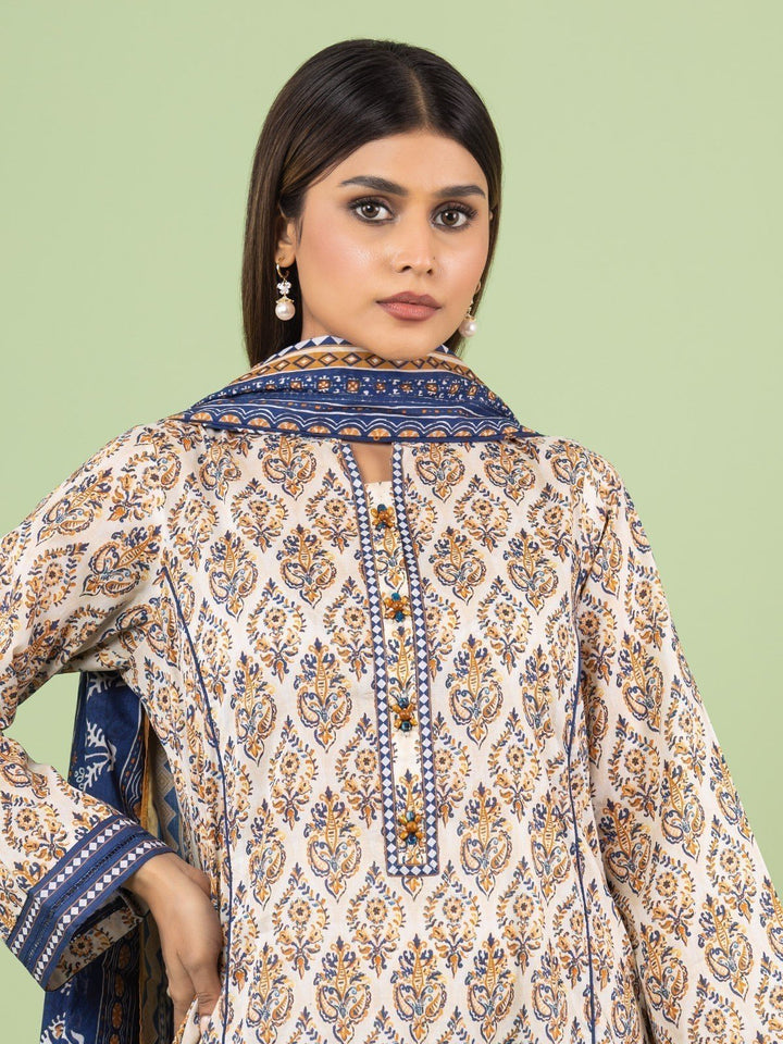 EWU23A1-26035 Unstitched Cream Printed Lawn 3 Piece