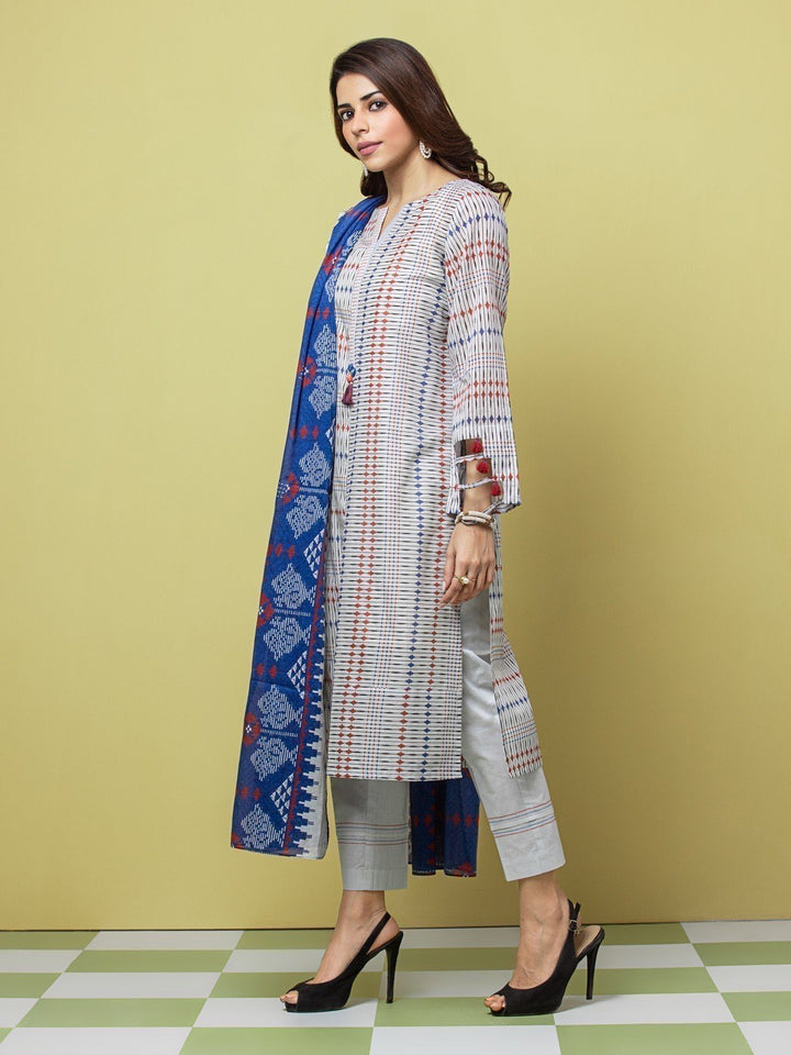 EWU23A1-26085 Unstitched White Printed Lawn 3 Piece
