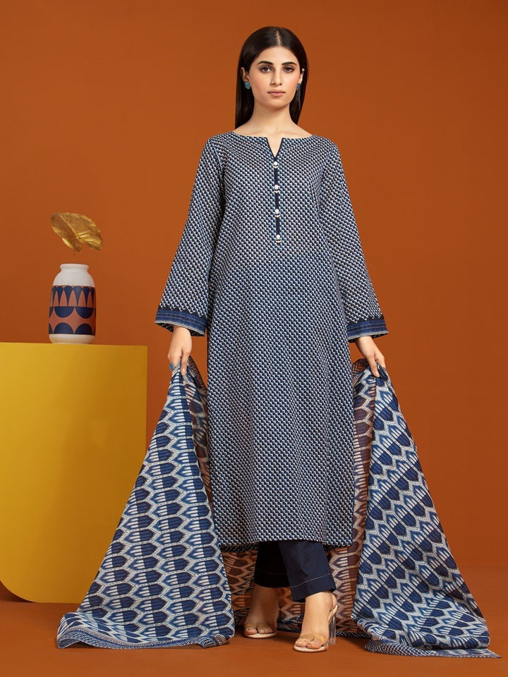 EWU23A3-27021-3P Unstitched Navy Blue Printed Khaddar 3 Piece