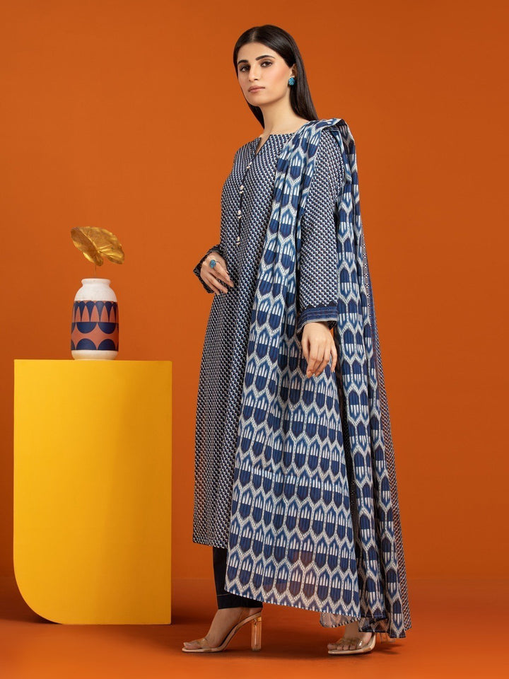 EWU23A3-27021-3P Unstitched Navy Blue Printed Khaddar 3 Piece