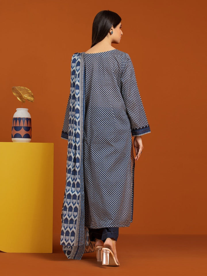 EWU23A3-27021-3P Unstitched Navy Blue Printed Khaddar 3 Piece