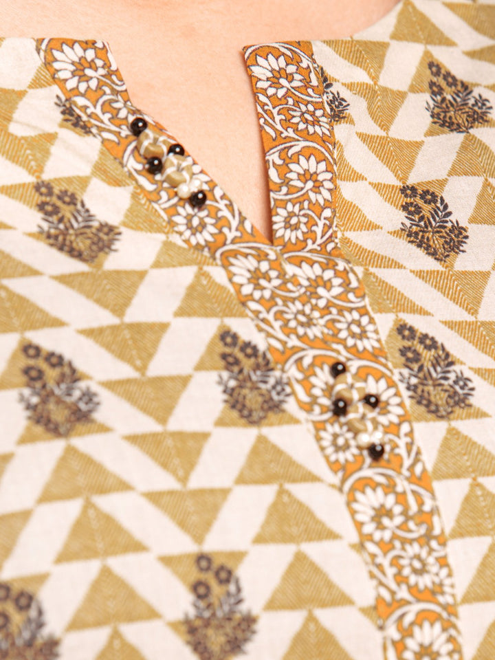 EWU23A3-27083-3P Unstitched Beige Printed Khaddar 3 Piece