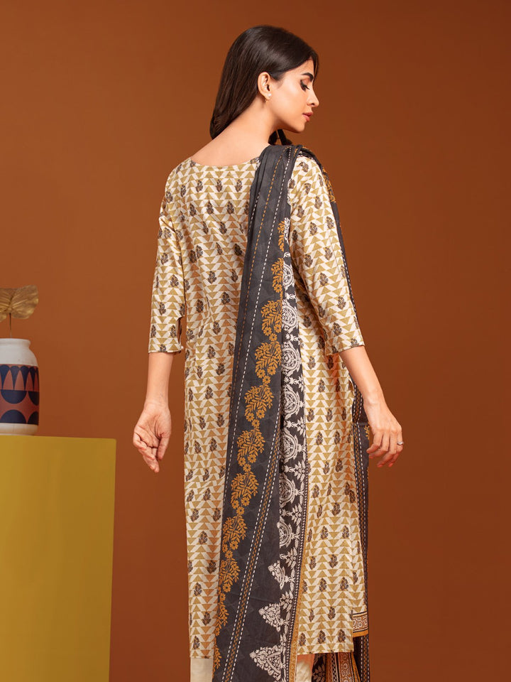 EWU23A3-27083-3P Unstitched Beige Printed Khaddar 3 Piece