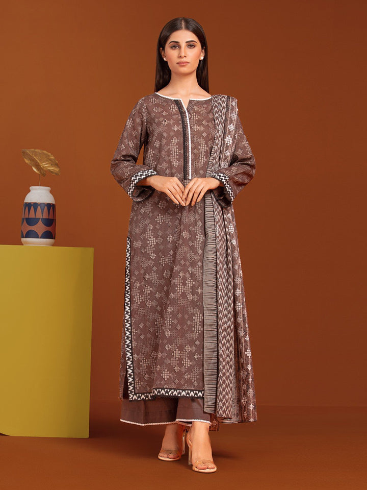 EWU23A3-27115-3P Unstitched Brown Printed Khaddar 3 Piece
