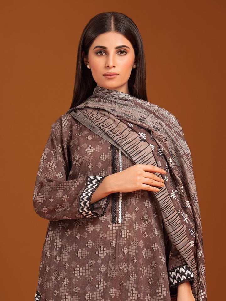 EWU23A3-27115-3P Unstitched Brown Printed Khaddar 3 Piece