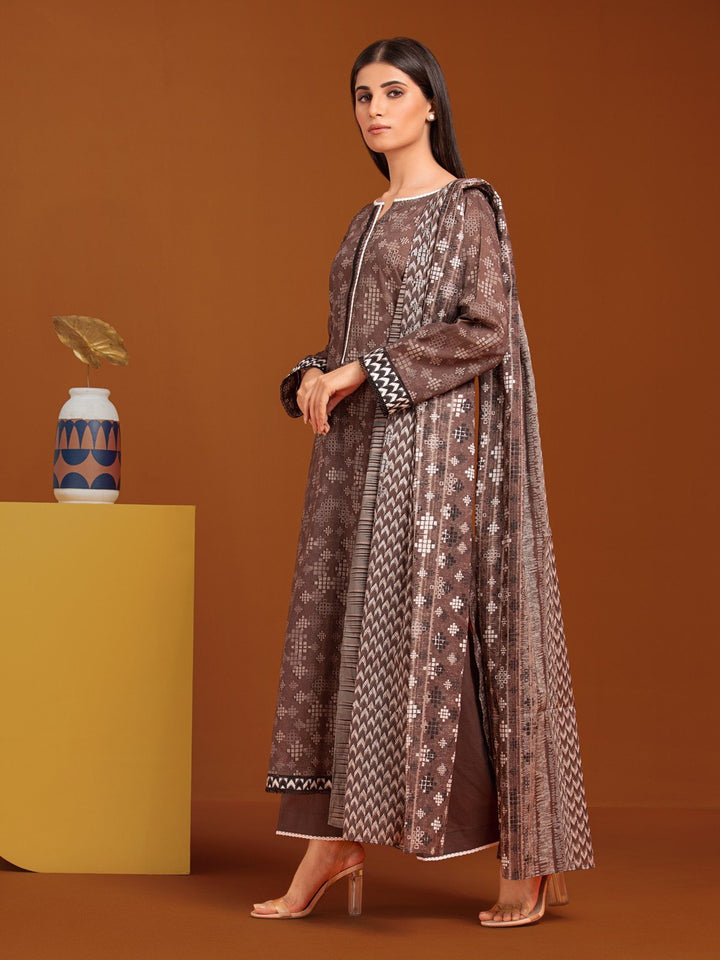 EWU23A3-27115-3P Unstitched Brown Printed Khaddar 3 Piece