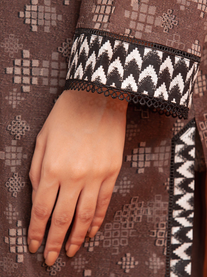 EWU23A3-27115-3P Unstitched Brown Printed Khaddar 3 Piece