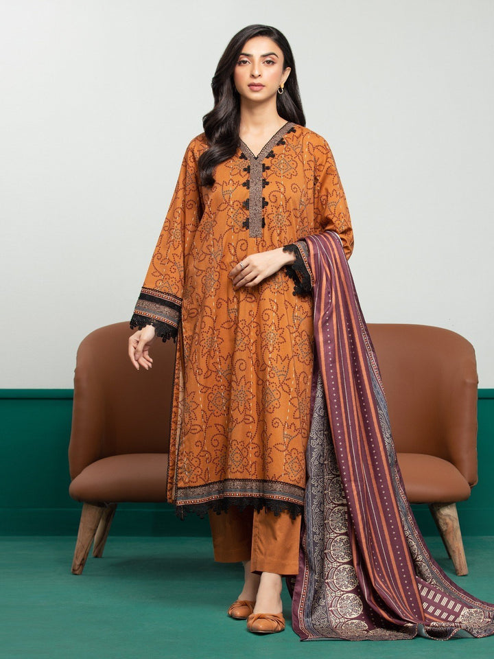 EWU23A3S-27605-3P Unstitched Brown Printed Khaddar 3 Piece