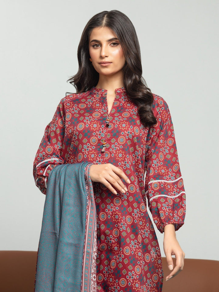 EWU23A3S-27609-3P Unstitched Deep Pink Printed Khaddar 3 Piece