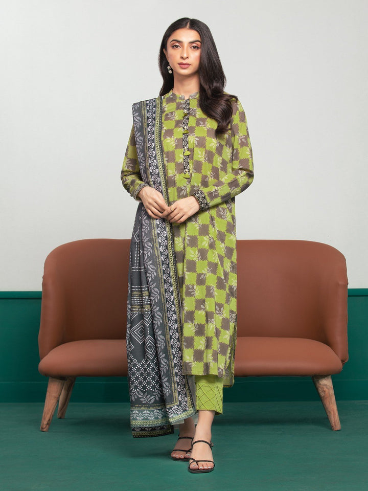 EWU23A3S-27623-3P Unstitched Green Printed Khaddar 3 Piece