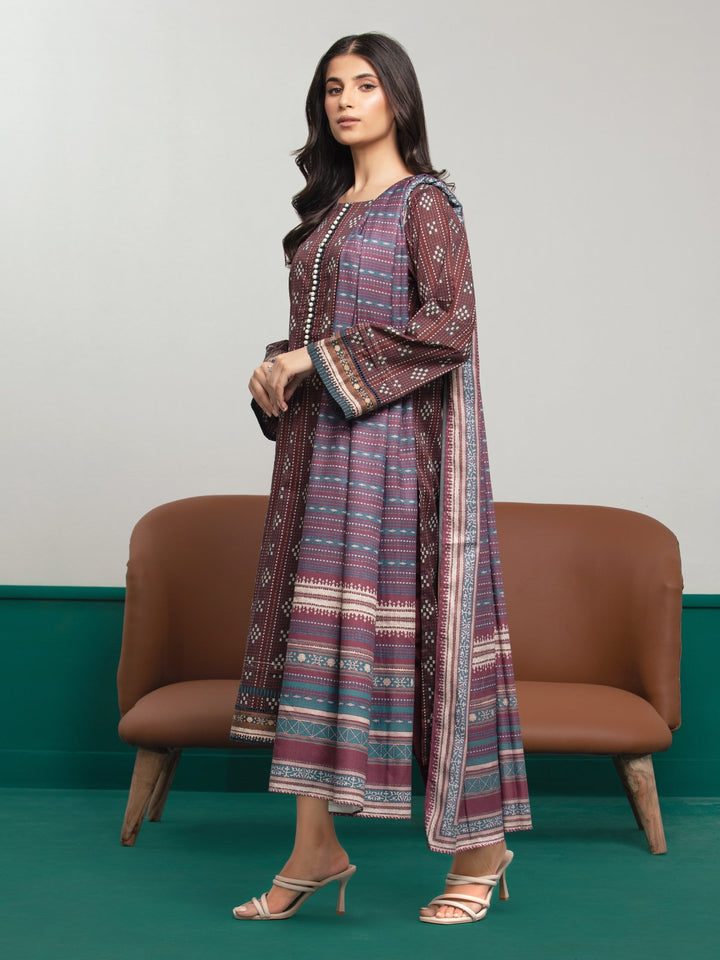 EWU23A3S-27627-3P Unstitched Dark Maroon Printed Khaddar 3 Piece