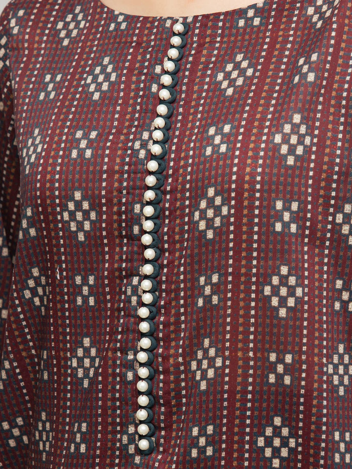 EWU23A3S-27627-3P Unstitched Dark Maroon Printed Khaddar 3 Piece