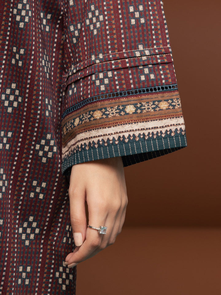 EWU23A3S-27627-3P Unstitched Dark Maroon Printed Khaddar 3 Piece