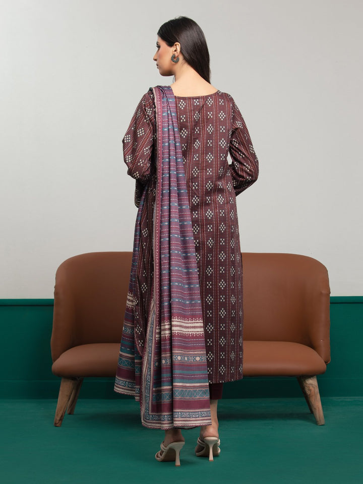 EWU23A3S-27627-3P Unstitched Dark Maroon Printed Khaddar 3 Piece