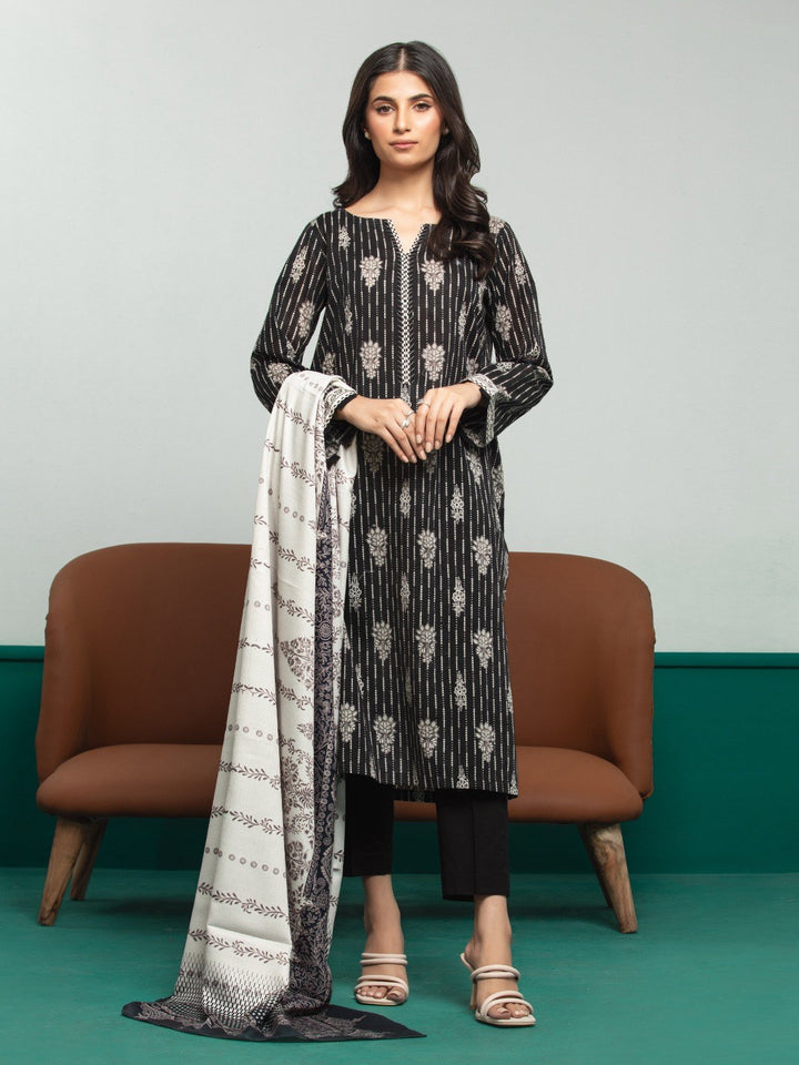 EWU23A3S-27628-3P Unstitched Black Printed Khaddar 3 Piece