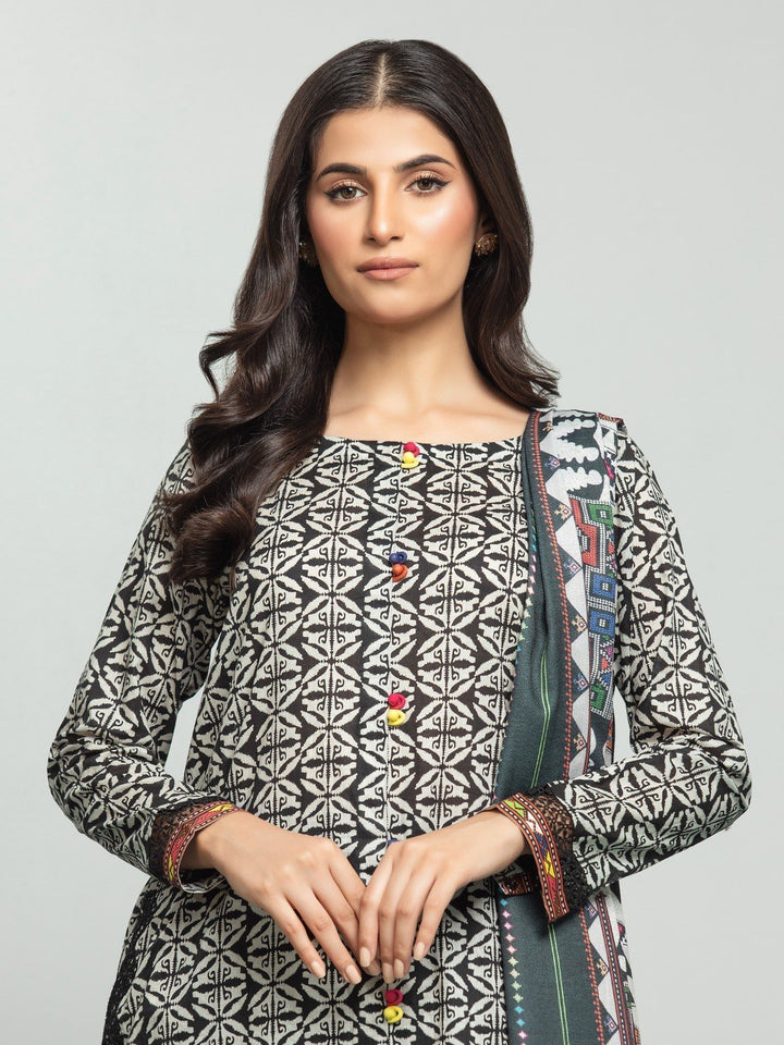 EWU23A3S-27648-3P Unstitched Black & White Printed Khaddar 3 Piece