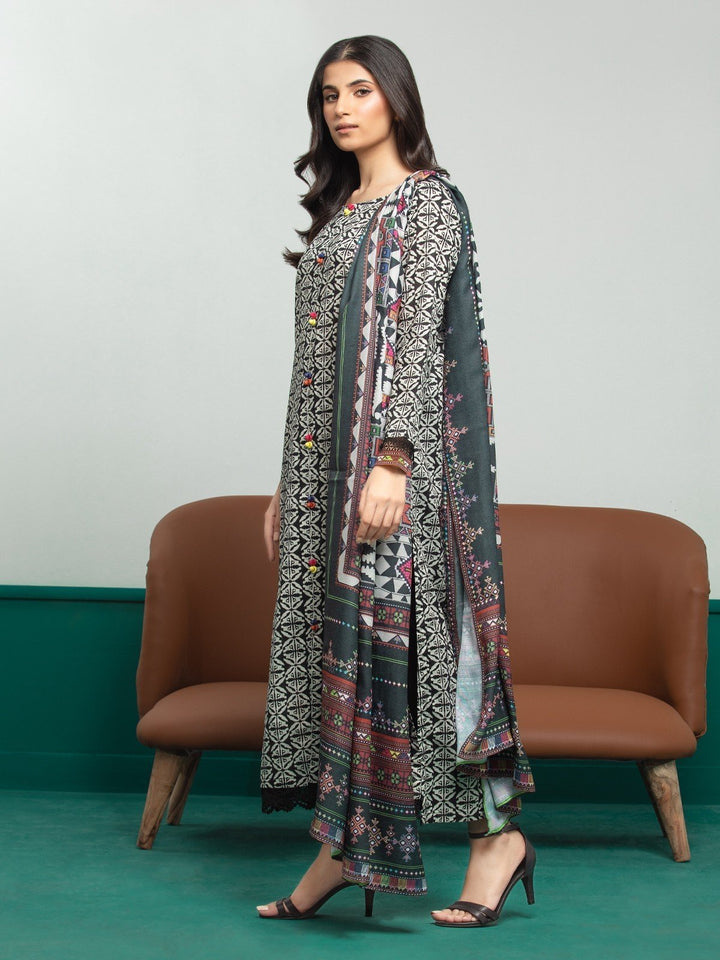 EWU23A3S-27648-3P Unstitched Black & White Printed Khaddar 3 Piece