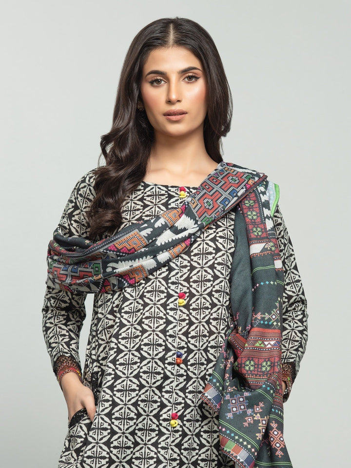 EWU23A3S-27648-3P Unstitched Black & White Printed Khaddar 3 Piece