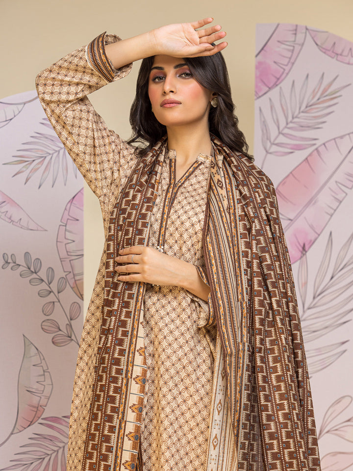 EWU24A1-26425-3P Unstitched Beige Printed Lawn 3 Piece