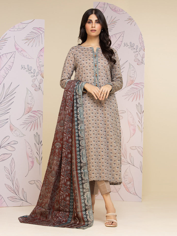 EWU24A1-26461-3P Unstitched Light Coffee Printed Lawn 3 Piece