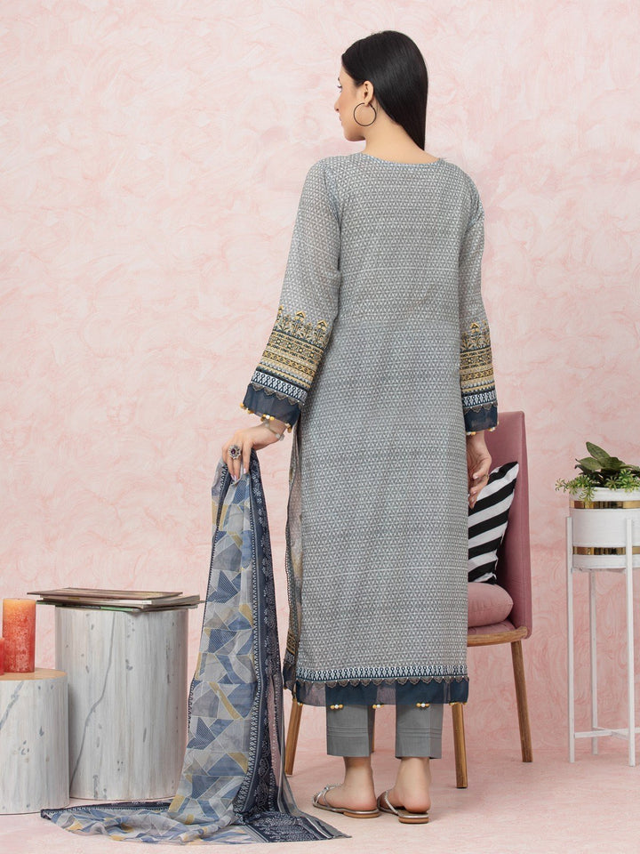 EWU22V1-26543 Unstitched Grey Embroidered Lawn 3 Piece