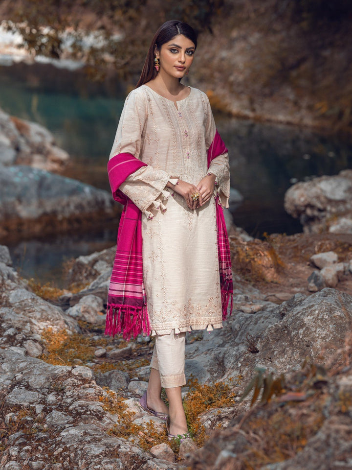 EWU22V10-25072 Unstitched Oatmeal Embroidered Crepe 3 Piece
