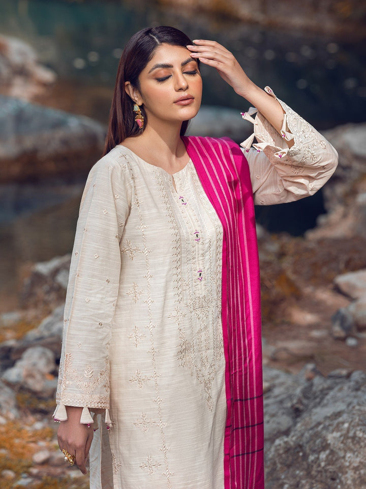 EWU22V10-25072 Unstitched Oatmeal Embroidered Crepe 3 Piece