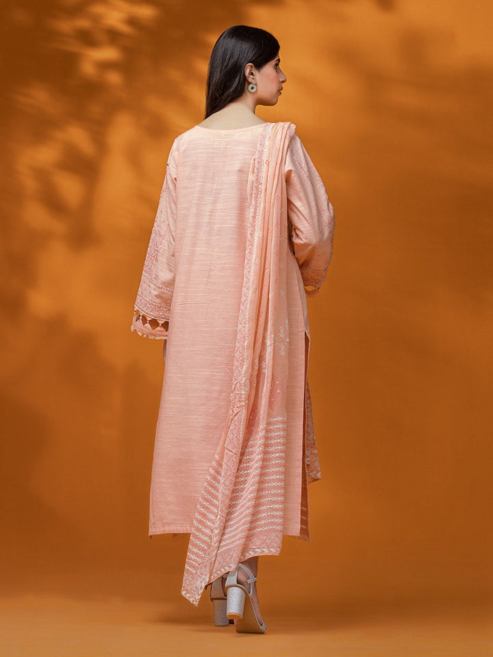 EWU22V17-26493 Unstitched Peach Embroidered Crosshatch 3 Piece