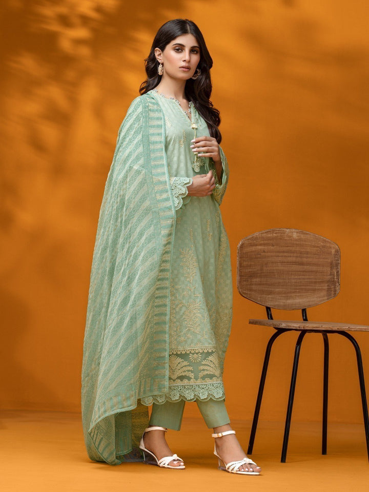 EWU23V7-26627 Unstitched Mist Green Embroidered Dobby 3 Piece