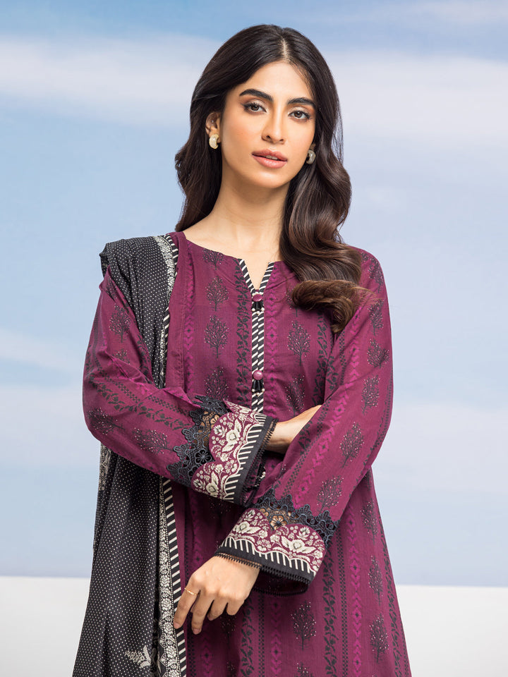EWU24A1-28019-3P Unstitched Dark Purple Printed Lawn 3 Piece