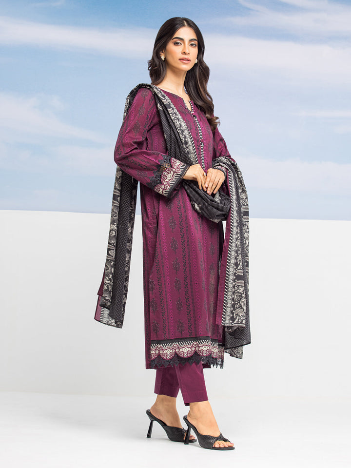 EWU24A1-28019-3P Unstitched Dark Purple Printed Lawn 3 Piece