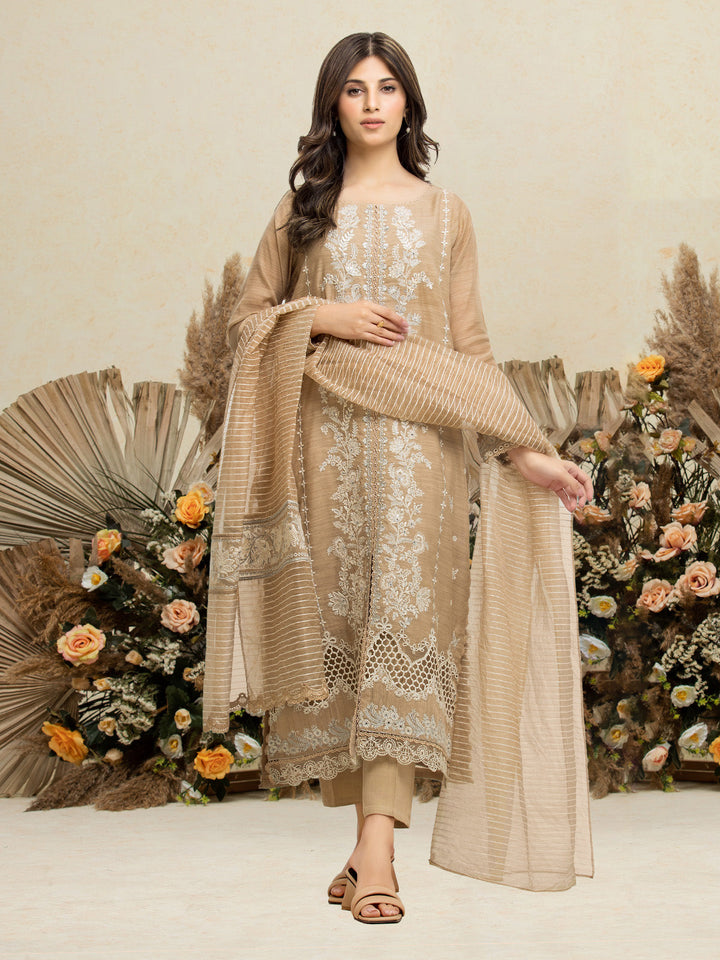EWU24V6-28755-3P Unstitched Beige Embroidered Chanderi 3 Piece