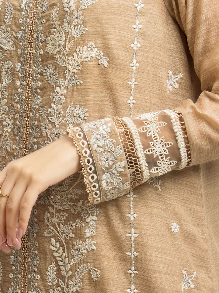 EWU24V6-28755-3P Unstitched Beige Embroidered Chanderi 3 Piece