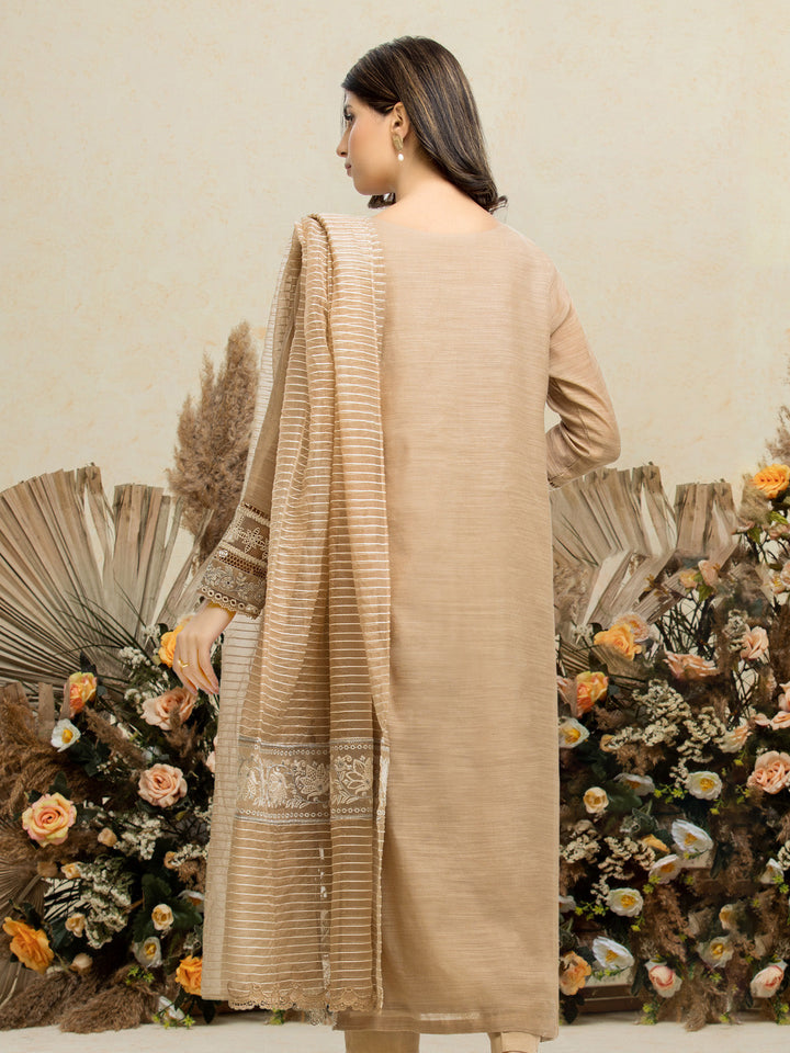 EWU24V6-28755-3P Unstitched Beige Embroidered Chanderi 3 Piece