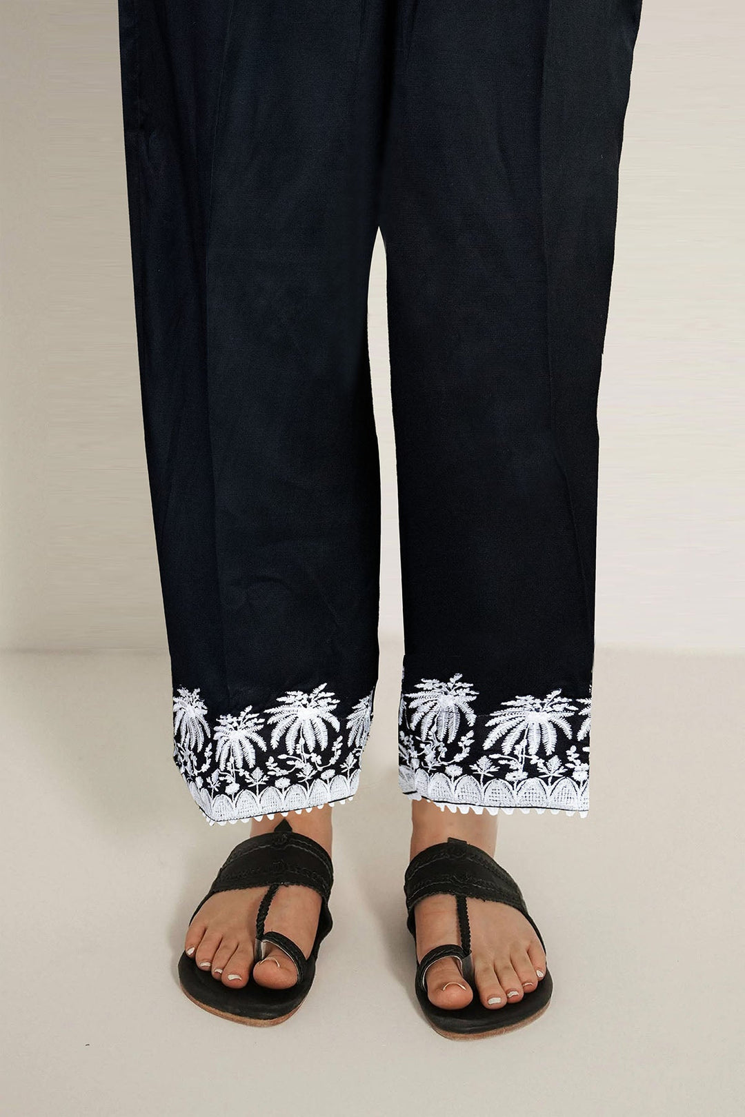 3156-SABLE EMBROIDERED SILK TROUSER STITCHED