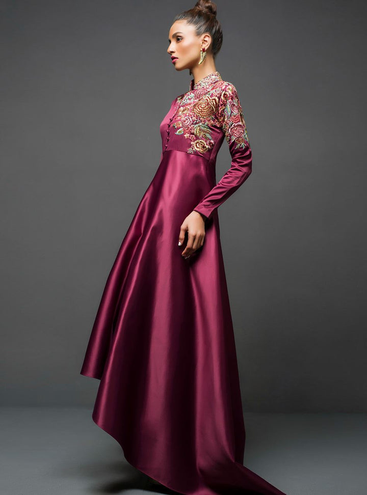 Maroon Gown Asymmetrical