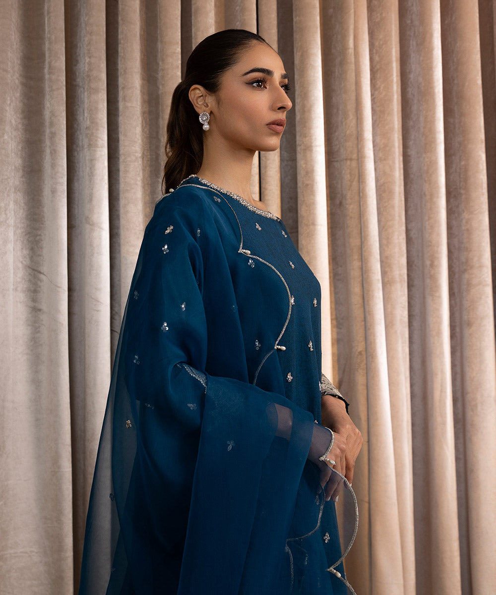 3 Piece - Embellished Raw Silk Suit