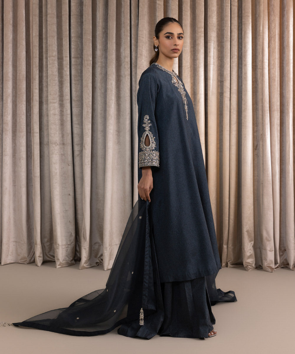 3 Piece - Embellished Raw Silk Suit