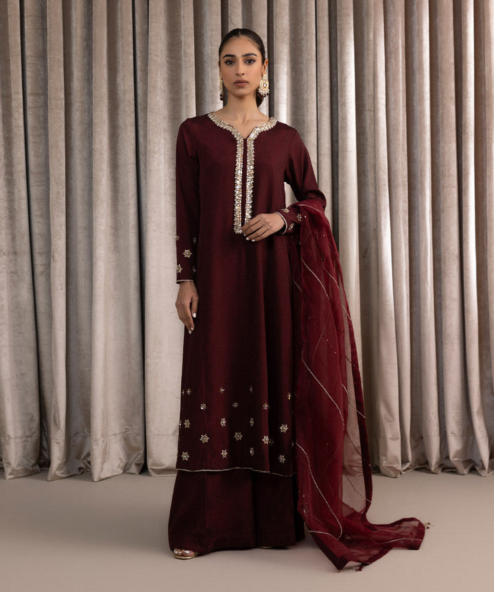 3 Piece - Embellished Raw Silk Suit