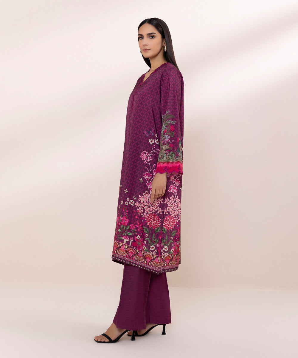 2 Piece - Embroidered Silk Suit