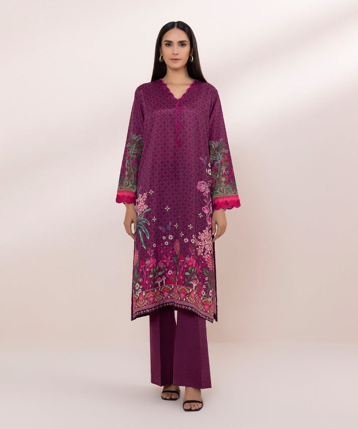 2 Piece - Embroidered Silk Suit