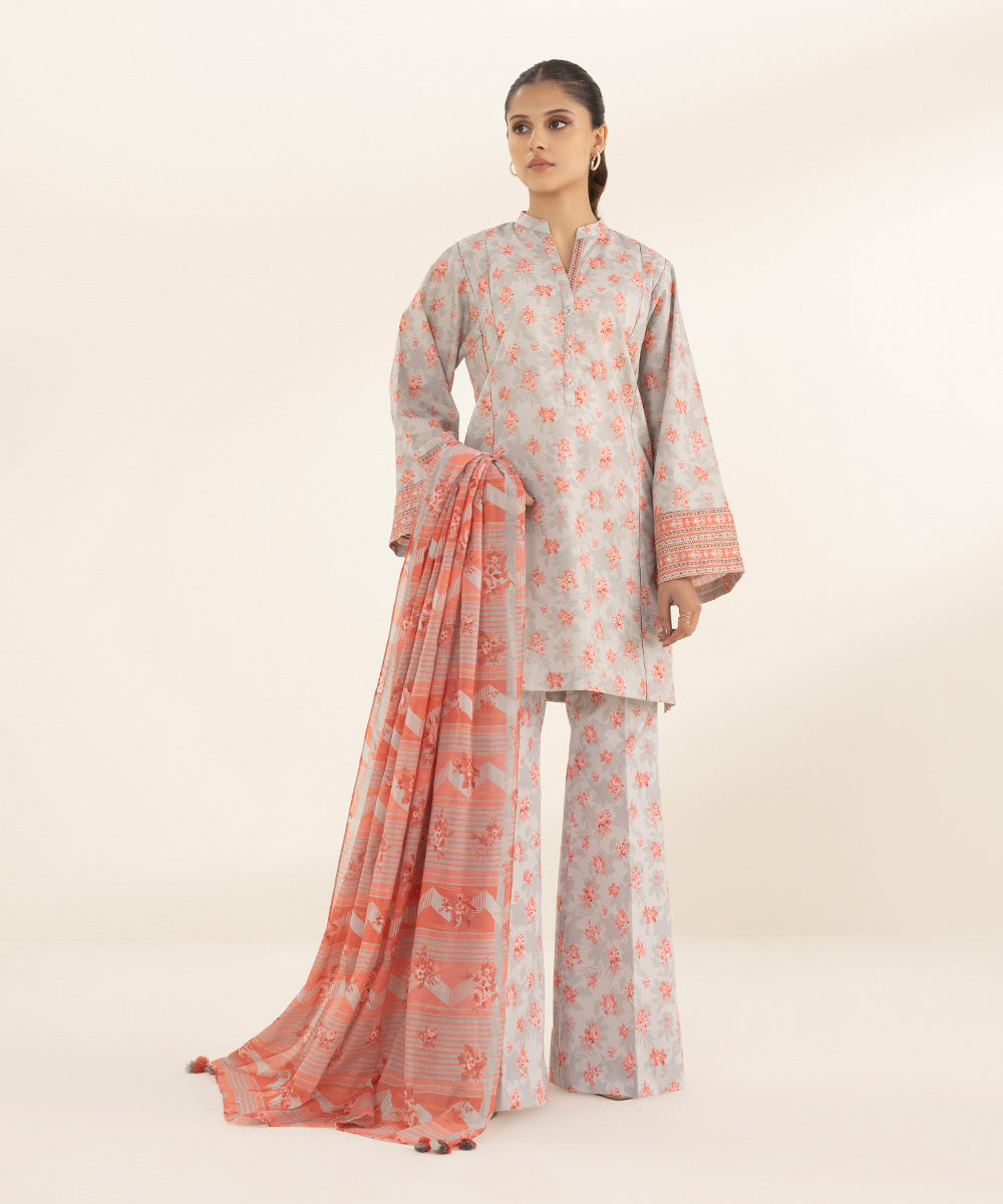 3 Piece - Printed Zari Lawn Suit