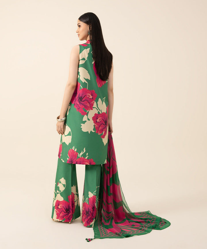 3 Piece -  Printed Silk Suit