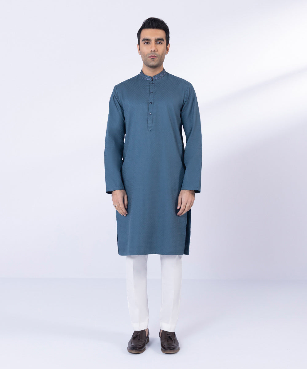 Embroidered Cotton Jacquard Kurta