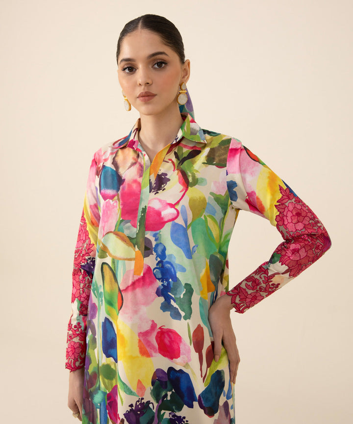 2 Piece - Embroidered Silk Suit